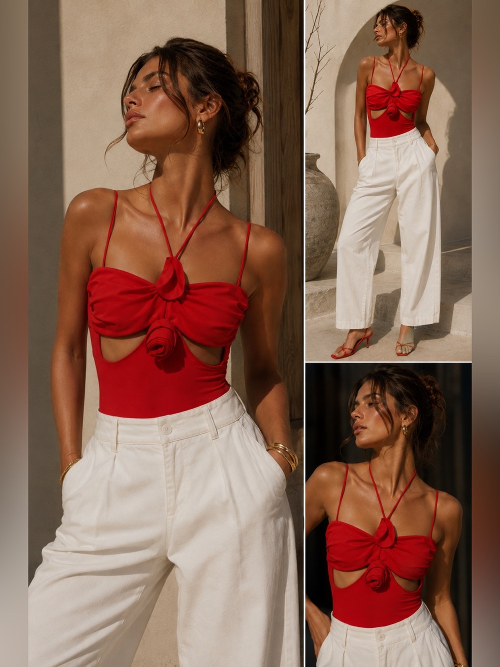 Zara Red Rose Halter Strappy Bodysuit Women’s Size S Pre-Owned